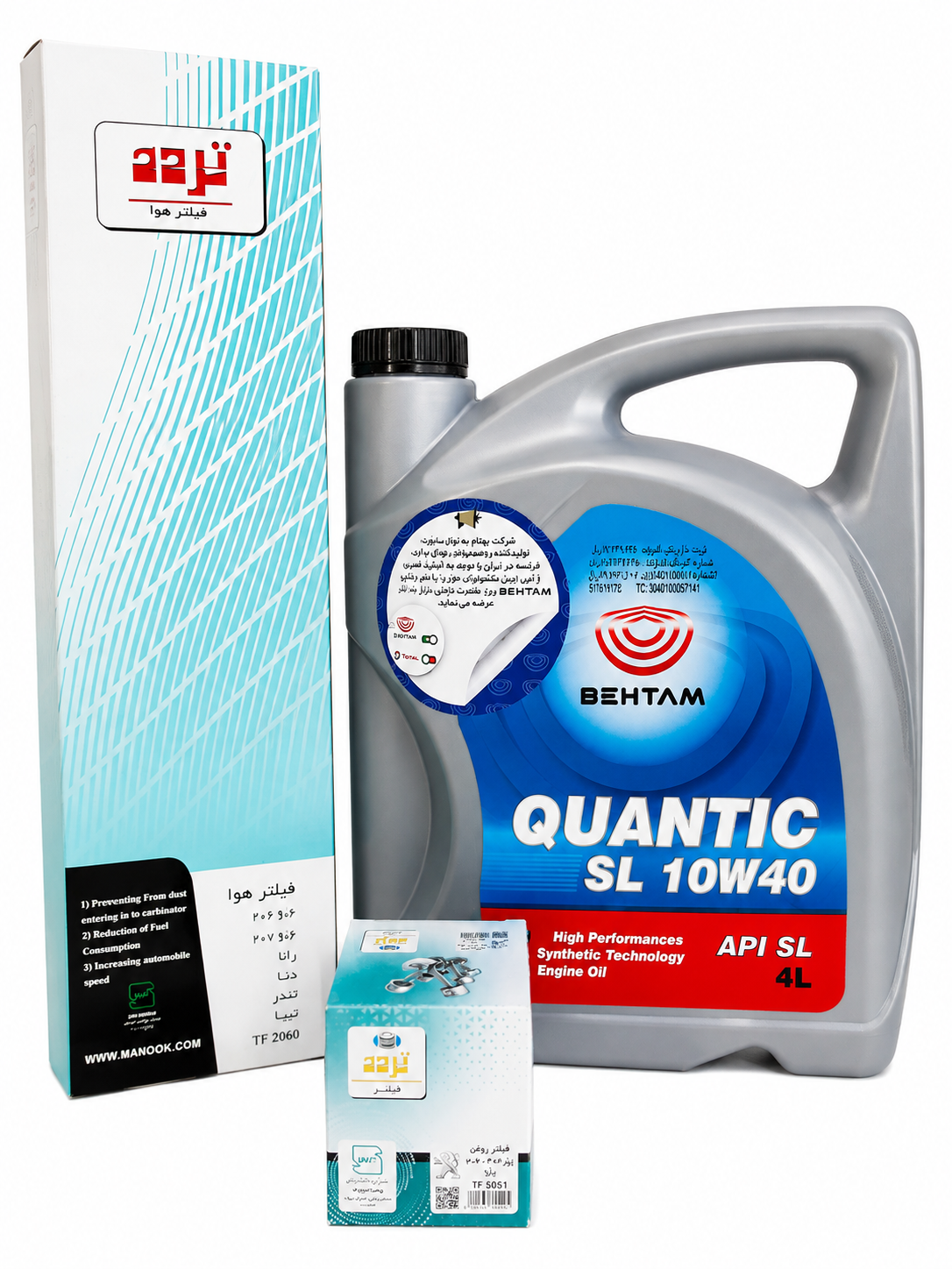 پکیج روغن موتور207/رانا/206/پارس/اچ سی کراس/کوانتک10w40slحجم4لیتر/فیلتر هوا روغن استاندارد