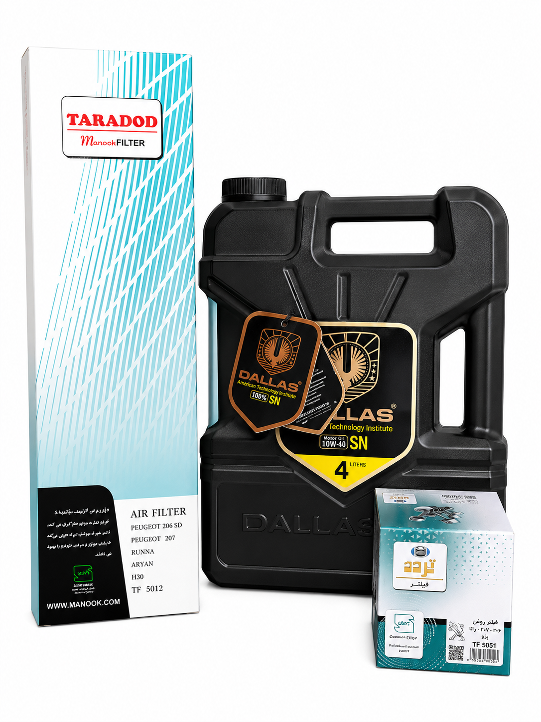 پکیج روغن موتور207/رانا/206/پارس/اچ سی کراس/دالاس10w40sn/فیلتر هوا روغن استاندارد